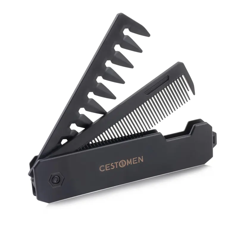 Protable Folding Pocket Comb for Men, 2 in 1 Hair Comb - Fine Tooth Comb, Styling for Everyday Grooming & Combing Hair, Beards