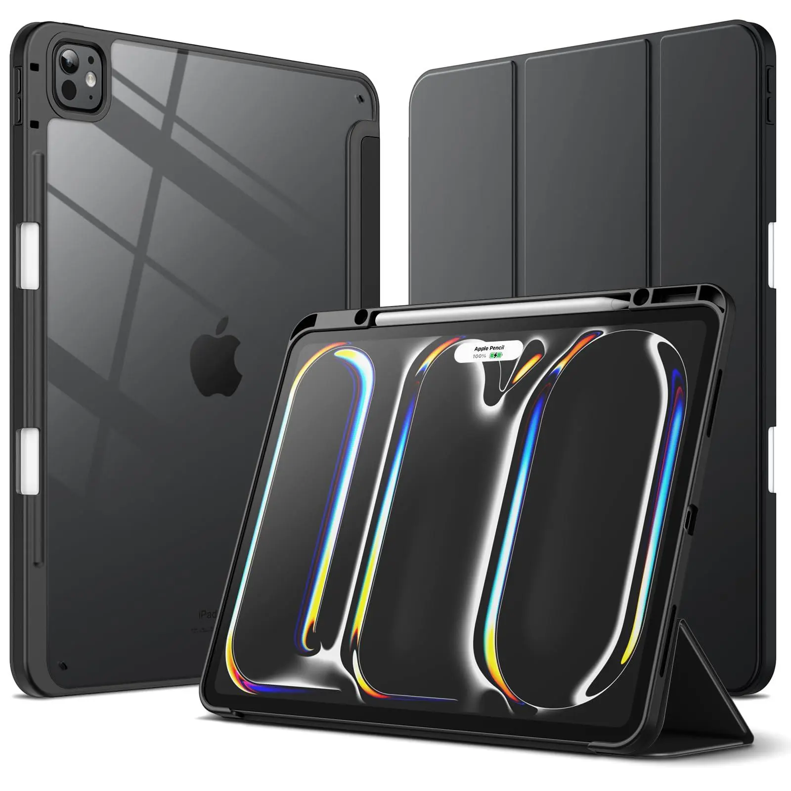 JETech Case for iPad Pro 13-Inch M5/M4 (2025/2024) with Pencil Holder, Clear Transparent Back Shell Slim Stand Shockproof Tablet Cover, Auto Wake/Sleep