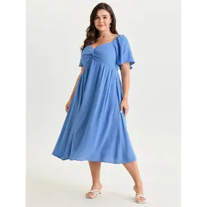 BLOOMCHIC Women's Plus Size Polyester Short-Sleeve Casual Dress - Ruched Bodice, Smooth Stretchy Flowy Midi Garment [M-6X] for 2026 Summer Swimweek Vibes, Spotlight Deals