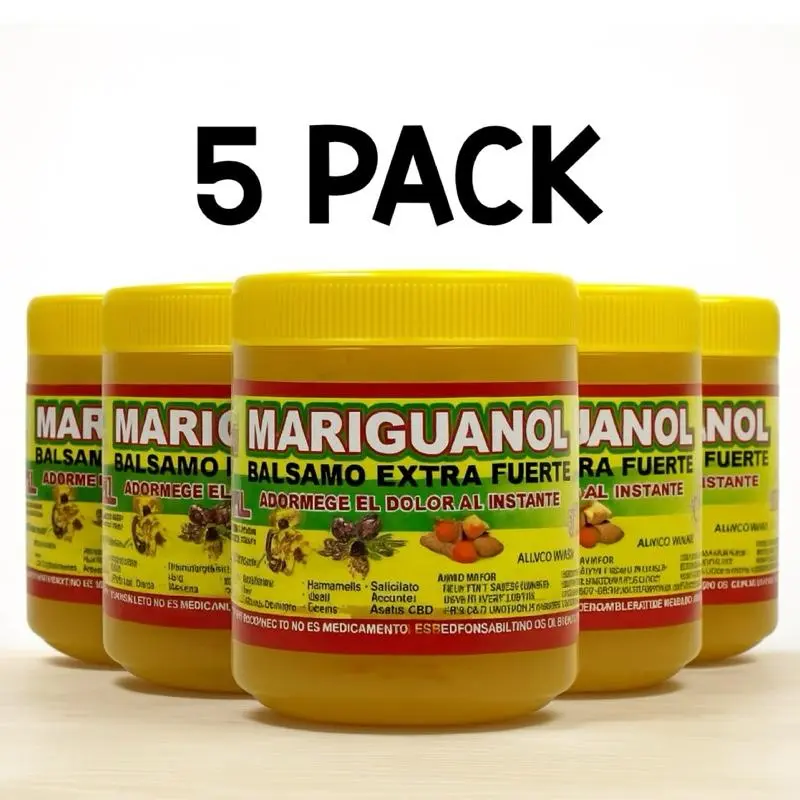 (5 Pack) Mariguanol Extra Strength Balm 125g Fast Acting Muscle Joint Relief Uso Externo for Pain Relief Uso Externo para Dolor with Arnica