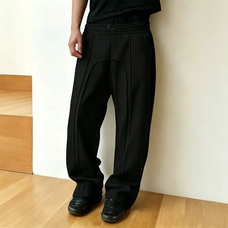 HEYKESON Men's Y2K Fleece Drawstring Pants - Men's Baggy Knitting Sweatpants, Wide-Leg Trousers with Contrast Split Seams, Soft Comfy Breathable Fabric, Pockets for Casual Use