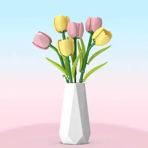 Tulip Bouquet Building Blocks with Vase,for home and room decoration, ideal gift for flower lovers