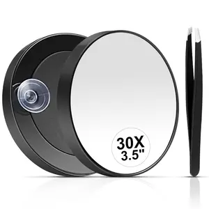 30X Magnifying Mirror, Small Travel Mirror with Suction Cup and Tweezers, 3.5 Inches
