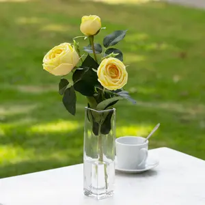 ENOVA FLORAL Silk Rose Artificial Flowers Arrangement in Vase, Fake Rose Fake Flowers with Faux Water Vase for Dining Table Centerpieces
