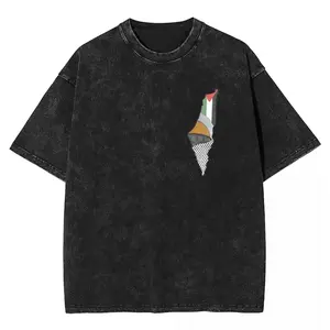 Palestine Map Palestinian Washed T Shirt Mens Streetwear Cotton T-Shirts Summer O Neck Hip Hop Tee Shirt Print Plus Size Tops         HR9 JDL