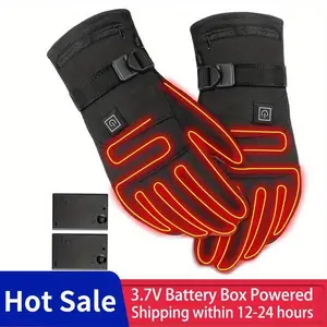 Heated gloves with 3 adjustable heat levels, powered by a 3.7V battery box — black thermal ski and cycling gloves with hook-and-loop closure, nylon fabric, long-lasting warmth for winter outdoor activities, cold weather gear | Functional glove design | F