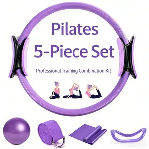 Pilates 5 in 1 Set, Pilates Ring, Yoga Ball, Resistance Ring & Stretch Strap, Postpartum Recovery & Muscle Training, Portable Home Fitness for Men & Women, Home Pilates Equipment