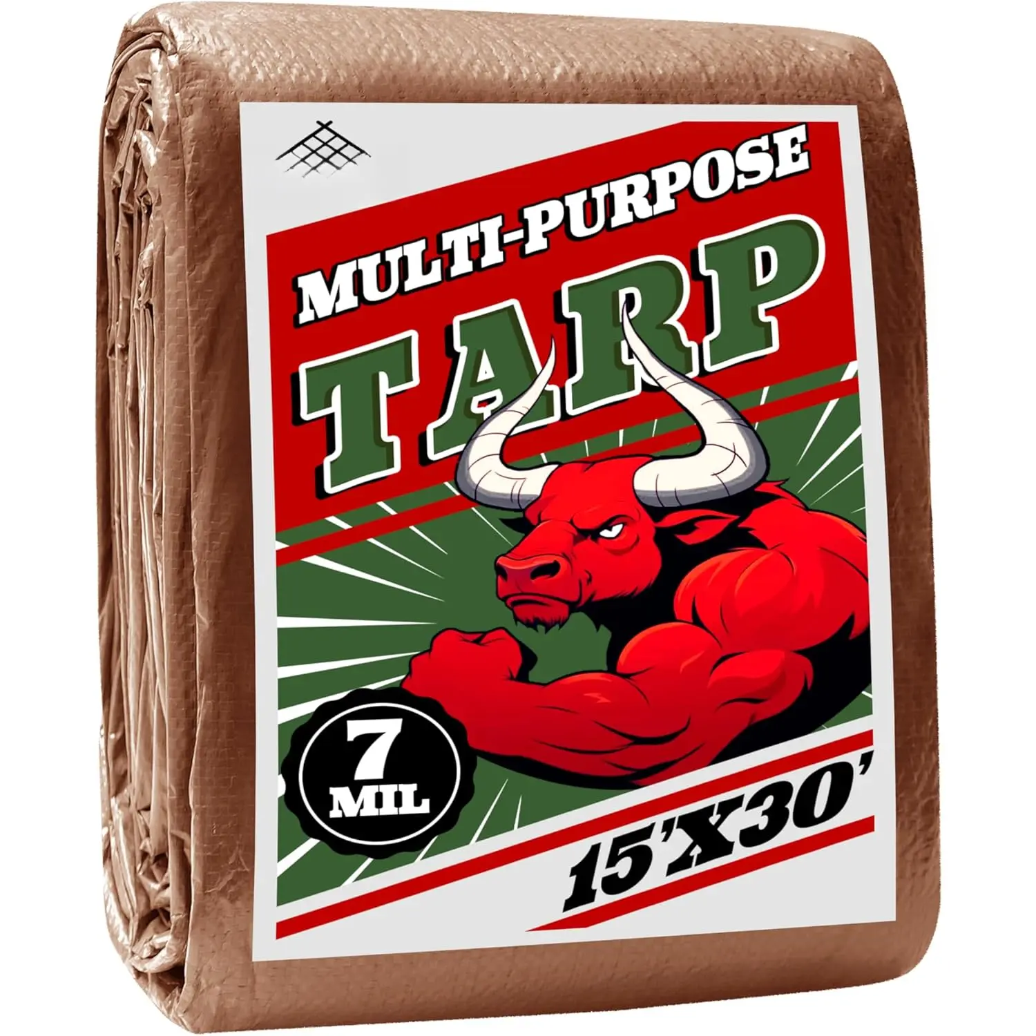 Tarp 15x30 ft   7mil Durable Grommets and Reinforced Edges,Uv Resistant,Green/Brown Tarp, Rain Shelter,Outdoor Cover and Camping Use -by