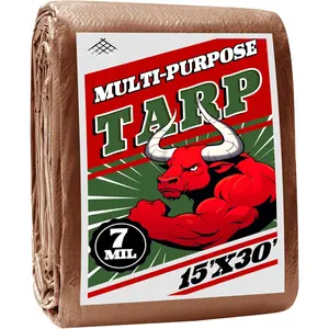 Tarp 15x30 ft   7mil Durable Grommets and Reinforced Edges,Uv Resistant,Green/Brown Tarp, Rain Shelter,Outdoor Cover and Camping Use -by
