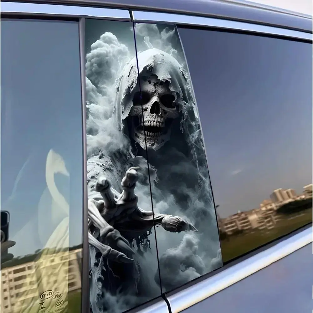 2-piece set of ghost skeleton vinyl car stickers, easy to stick and tear glossy surface, rectangular B-pillar protective sticker, Decal for cars, Car Decals