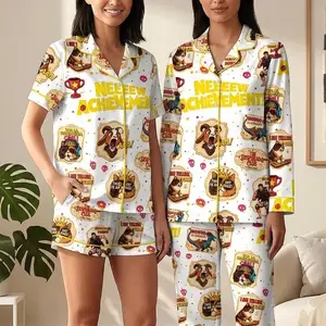 New Achievement pajamas, Princess Donut And Mongo satin pajamas, set for women, Loungewear set women, Sleepwear fashion