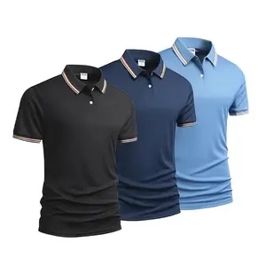 Menswear 3-Pack Stylish Men's Multi-Color Short-Sleeve Polo Shirts, Striped Trim Collar Slim-Fit Tops for Casual & Everyday Wear