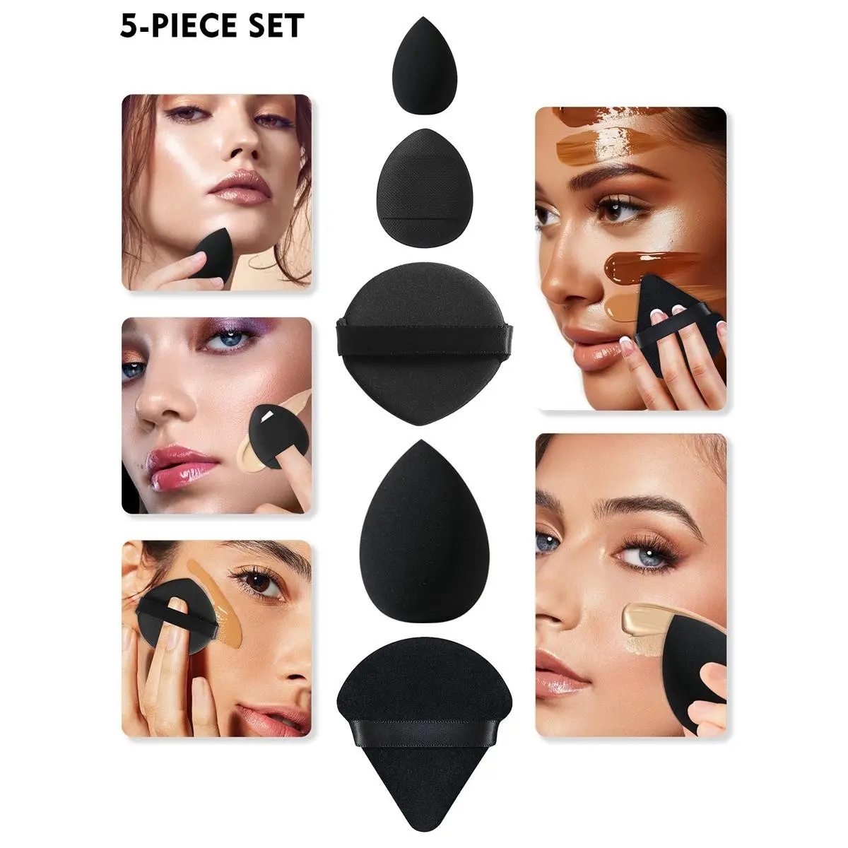 Makeup Tool Set, 50/40/30/20/10/5 Counts Soft Reusable Makeup Sponge & Puff, Facial Makeup Tools for Women & Girls, Makeup Puffs, Cosmetic Makeup Tool