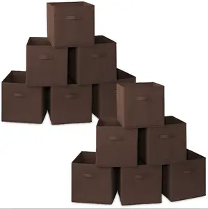 Casafield 12 Collapsible 13" Fabric Cubby Cube Storage Bin Baskets for Shelves - Brown