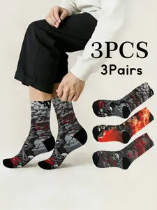 3 Pairs Gothic Dark Twisted Skull Tree Graphic Print Fitted Mid-Calf Socks Unisex Casual Fantasy Streetwear Sports Hip-Hop Socks Breathable Comfortable Everyday Homewear Holiday Party Versatile Gift