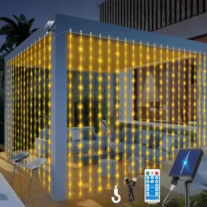 Pubsop Solar Curtain Lights, 600LED Curtain Lights with Remote, Waterproof Outdoor Hanging Decorative Lights for Home Party Patio Garden christmas  lights