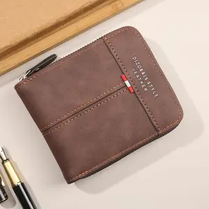 Men's Wallet, Short Soft Pu Leather,short Horizontal Zipper，multi Slot Change Card Holder Wallet