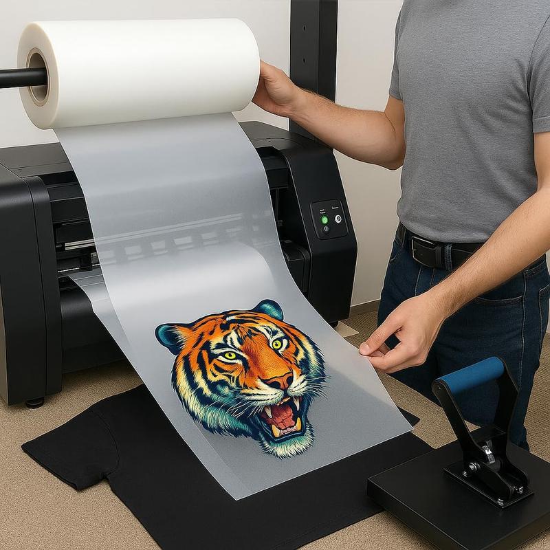 DTF Transfer Film Roll (Hot Peel) 24"x 328ft–Double-Sided Clear PET Heat Transfer Paper for Direct-to-Film Printing–Wash & Crack Resistant–Compatible with All DTF Printers for T-Shirts Textile