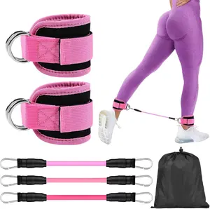 Ankle Resistance Bands with Cuffs Elastic Band Set for Glutes & Leg Training Portable Fitness Equipment with Storage Bag 3 Levels of Resistance for Home Gym & Travel