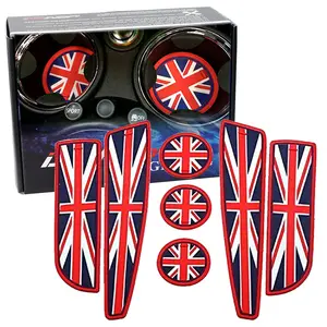 iJDMTOY Union Jack Style Silicone Interior Cabin Mats For Mini Cooper R55 R56 R57 R58 R59, 7-Piece Red/Blue Cupholder Coasters, Side Door Compartment Liners