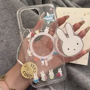 Cute Circle Miffy Rabbit Magnetic Stand Case for Apple 16 Pro Max, 15/14, 13/12/11