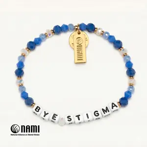 Little Words Project - Bye Stigma Bracelet – Mental Health Awareness, $5 Giveback to NAMI, Glass & Crystal Beads, Trackable Kindness Bracelet – Choose Your Size
