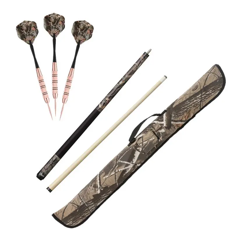 Viper Unisex Darts & Cue Set with 23gm Steel Tip Darts, 48 in. Realtree Hardwoods HD Maple Cue, and Black Nylon Case, Maple Wood, Sure Grip, Compact, Dart Play