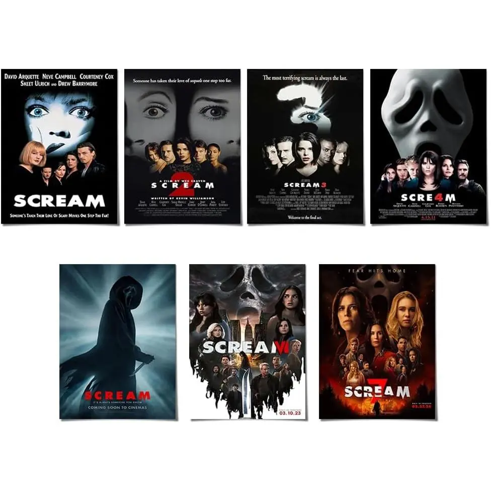 LPAIWXY 7pc Scream Poster For Fans Kids Room Bedroom Wall Decor-7pc Scream Movie Series Posters Canvas Prints Picture For Teen Boy Girls Gifts