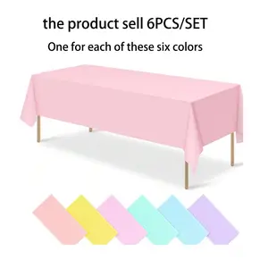6Pcs Pastel - Colored Tablecloths With 6 Colors. These Are Disposable Rectangular Plastic Colored Tablecloths, Suitable For Outdoor Scenes, Festival Events, Ice - Cream Party Decorations, As Well As For The Layout Of Dining Halls At Graduation Ceremonies