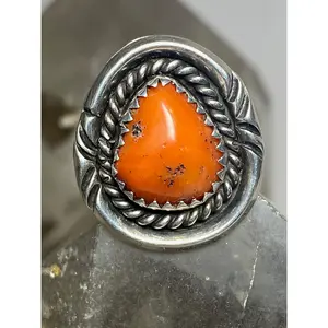 Coral ring size 6.75 Navajo  sterling silver women girls