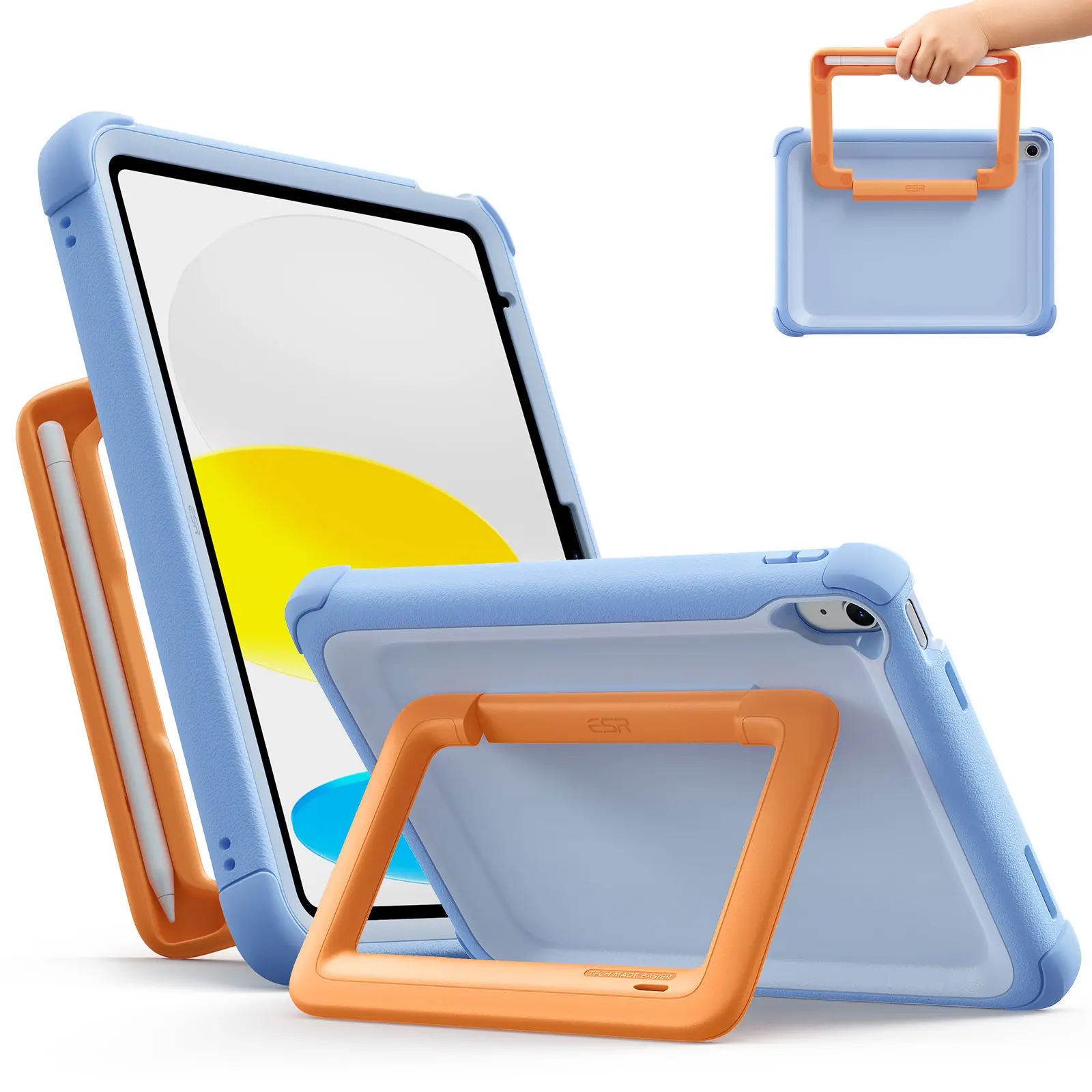 ESR Bounce Series Kid iPad Case with Handle for iPad 11th Gen (A16)/10th Gen, Military-Grade Protection, Durable Safe Design, Adjustable Multi-Angle Stand, Non-Toxic Kid-Friendly Material, Pencil Holder