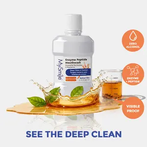 MySmile Enzyme Peptide Oral Whitening Mouthwash - Alcohol-Free BioFresh Mint Rinse, Travel-Sized 2.7 fl oz, Tooth Decay Protection
