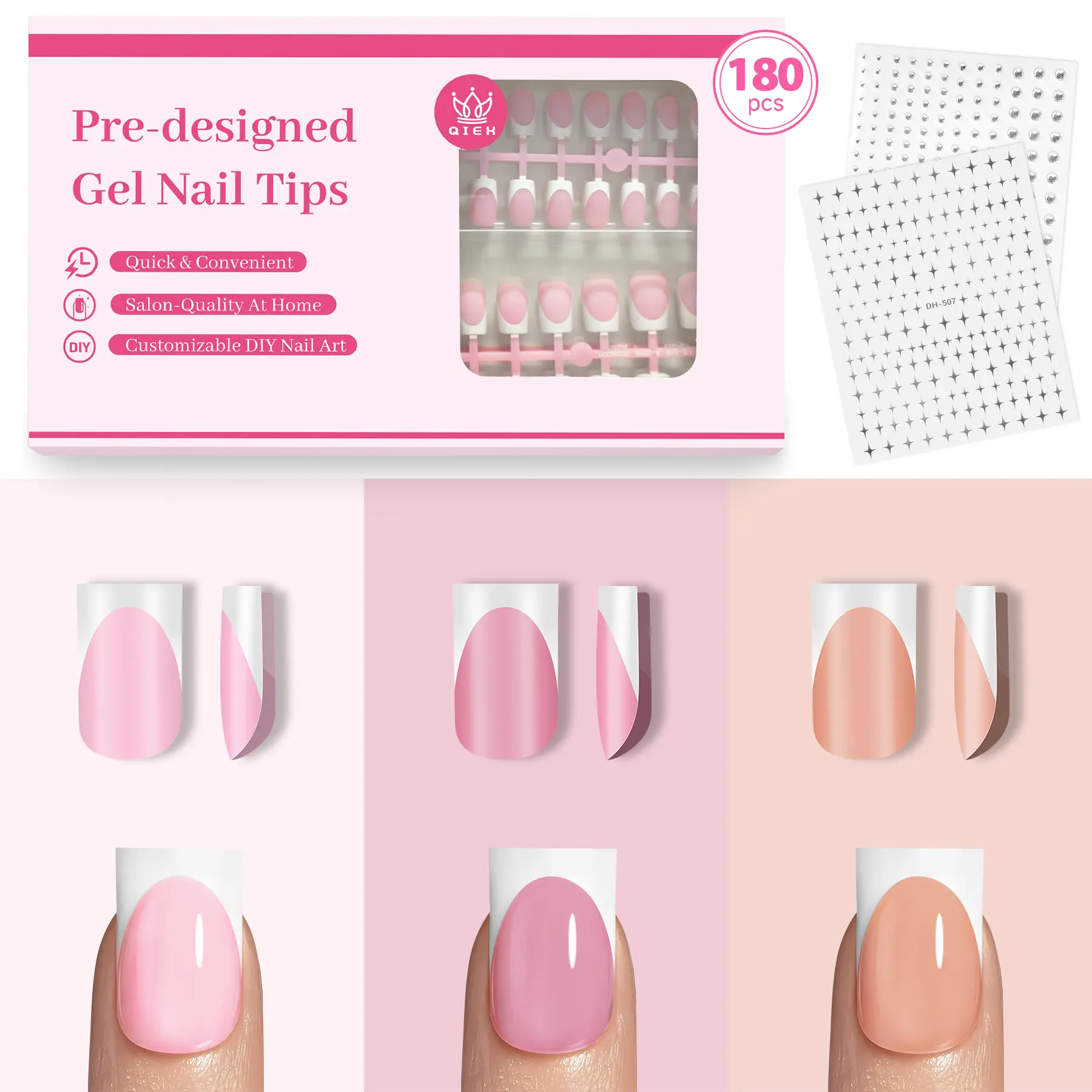180 PCS Light Pink+Deep Pink+Nude Brown