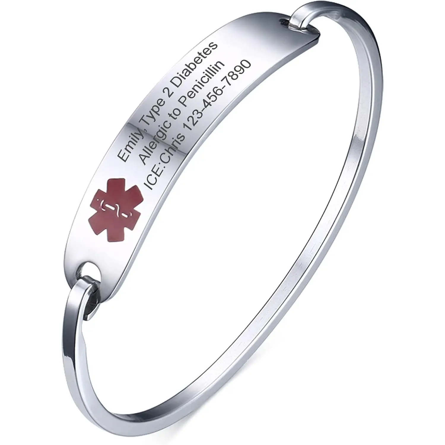 VNOX Medical Bracelet for Women-Stainless Steel Emergency Medical Alert ID Bangle Bracelet,Free Engraving