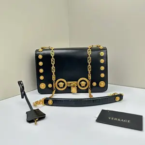Pre-owned VERSACE Calfskin Crossbody Bags Medallion Tribute Black CPU0324