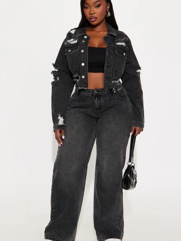 All Torn Up Crop Denim Jacket - Black Wash