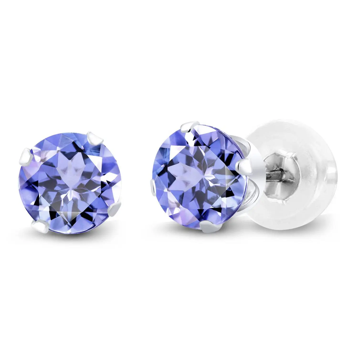 10K White Gold Tanzanite Stud Earrings For Women Men | 1.00 Cttw | Gemstone Birthstone | Round 5MM | Fine Jewelry Gifts for Women Mom Wife Her