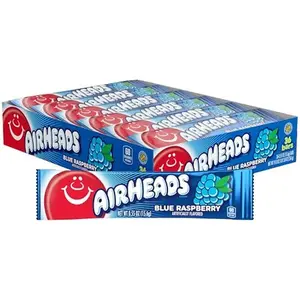 Airheads Candy, Blue Raspberry Flavor, Individually Wrapped Full Size Bars, Taffy, Non Melting, Party, Pack of 36 Bars