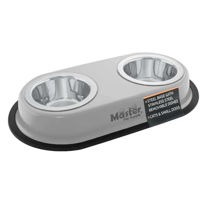 Double Diner Pet Bowl Set Stainless Steel with Base