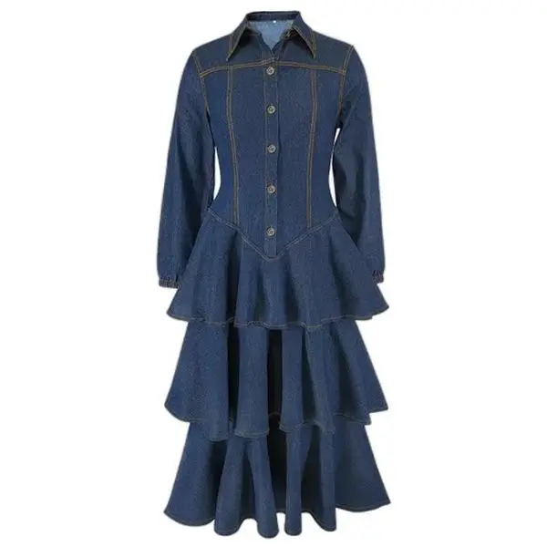 Women's Ruffle Long Sleeve Party Denim Dress with Button Front and Flared Layers - TikTok Shop Women's Ruffle Long Sleeve Party Denim Dress with Button Front and Flared Layers - TikTok Shop