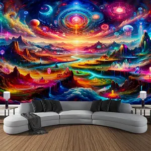 Fantasy Universe Landscape Tapestry - Polyester Brush Fabric Wall Hanging Psychedelic Space Design, Starry Sky Pattern, Woven Universe Scene Home Decor, Other Pattern Themes, Wall Tapestries, No Power Required.