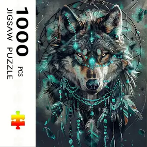 1000 Piece Indian Wolf Theme Jigsaw Puzzle, Large Adult Family Interactive Toy, DIY Home Decor Brain Challenge, Holiday Scene, Perfect Gift
