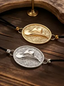 Minimalist Western Cowboy Style Braided Bracelet Vintage Metal Cowboy Hat Wrist Accessory Unisex