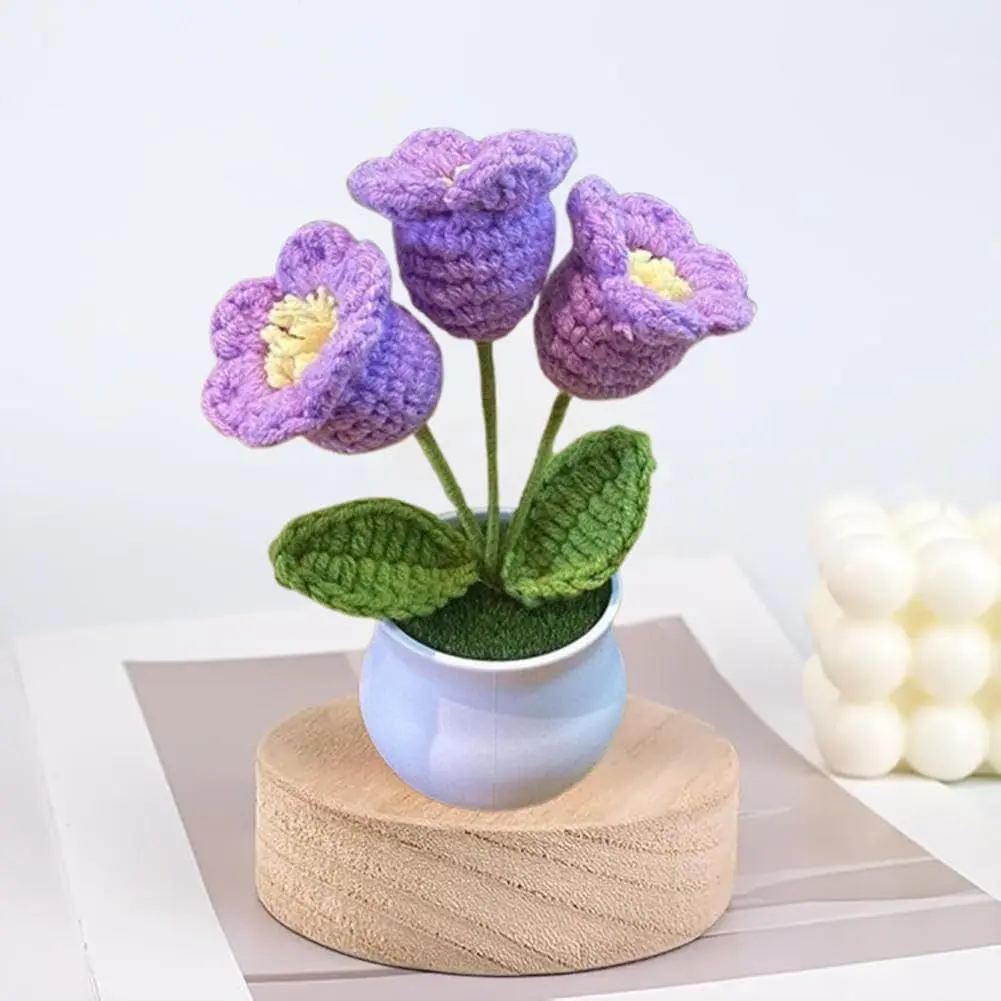 Crochet ,Knitted ,Hand Woven Bell Orchid,Simulated Small Potted ,Pure Handmade Yarn Hook Woven Flower Product,Suitable for Home Decoration,  Desktop Ornaments
