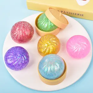 Creative Glitter Colorful Steamed Bun Dumpling Squishy Stress Ball, Squeezable Decompression Fidget Sensory Toy for Kids Adults, Unique Birthday Party Favor Easter Gag Gift for Stress Relief