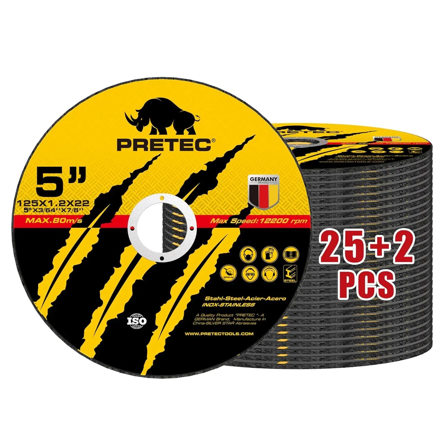 PRETEC 5” Metal Cutting Discs, 27 Pack Thin Cut Off Wheels for Angle Grinder, Fast Cutting 5” x 3/64" x 7/8", Stainless Steel & Metal Cutting
