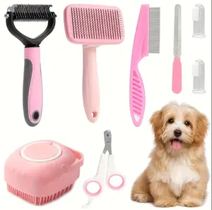 8pcs Pet Grooming Kit: Complete Pet Care Set with Nail Clippers, Flea Comb, Shampoo Brush & More - Easy to Use for All Breeds