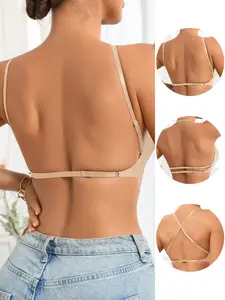 Women's Wireless Bra with Thin Padding, Casual Fitted Design, Backless Style, All-Season Wear, Comfortable Lining