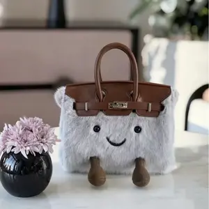 New 25cm Smiley Face Bag SyntheticLeather Lining Original Unique Design PlushHandbag, Colors