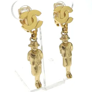 Pre-owned CHANEL Stainless Small Leather Goods Gold Mademoiselle Doll Motif Earrings